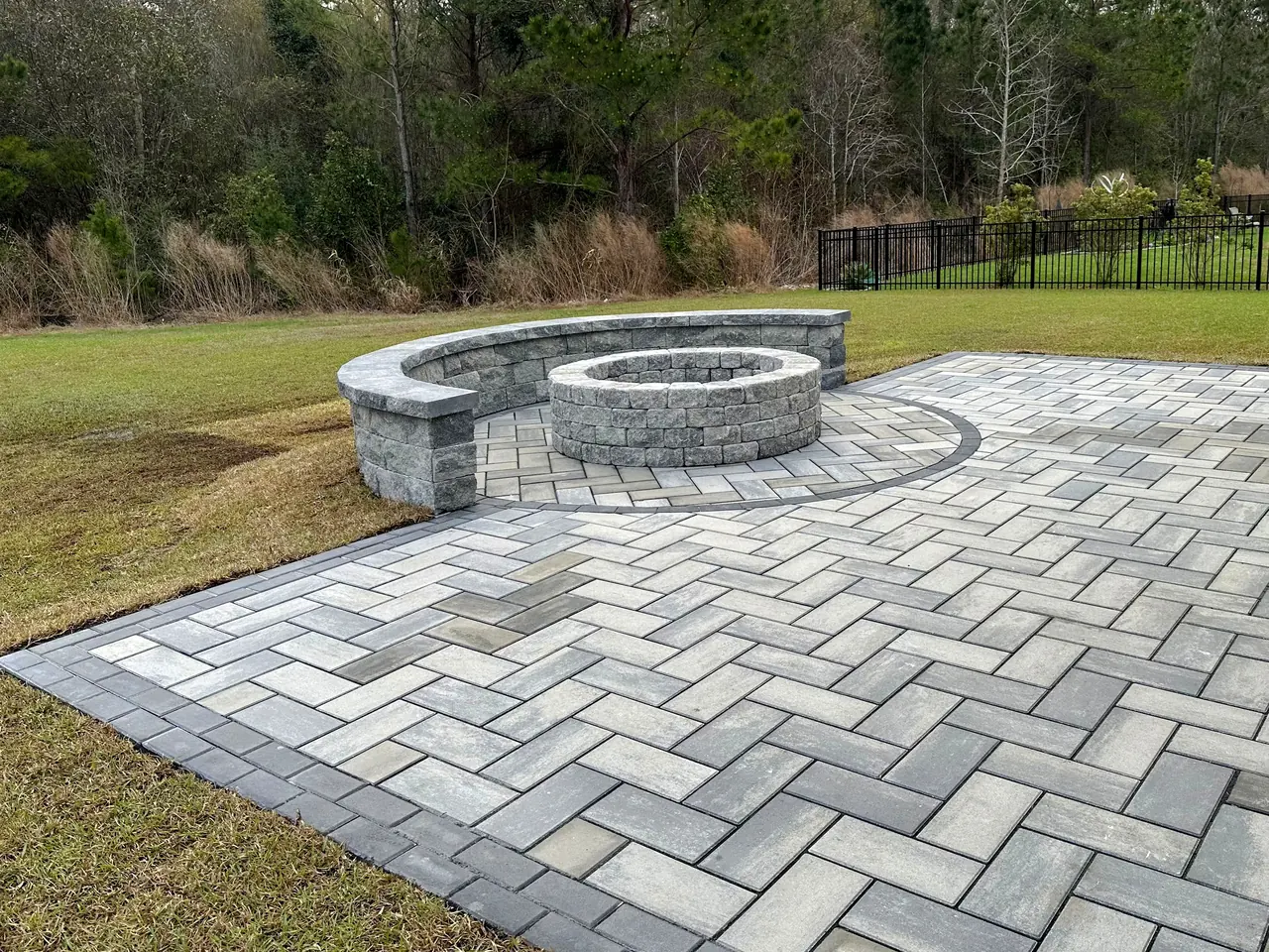 Stone paver hardscape, laid level and tight.